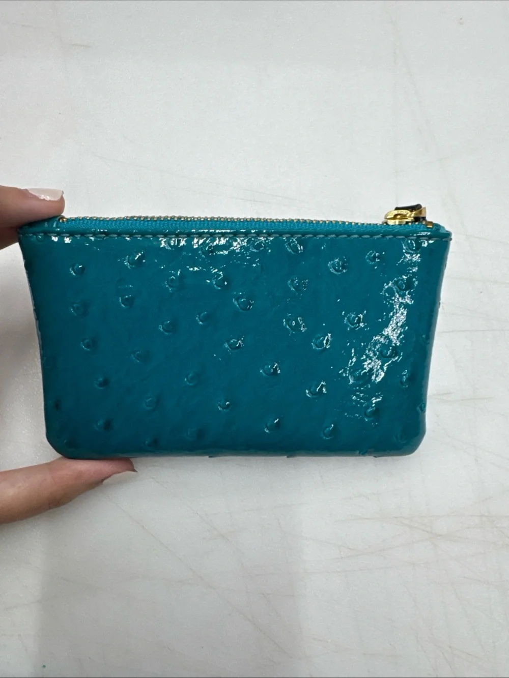 Marc by Marc Jacobs Teal Ostrich Key Card Cash Zipper Pouch Case